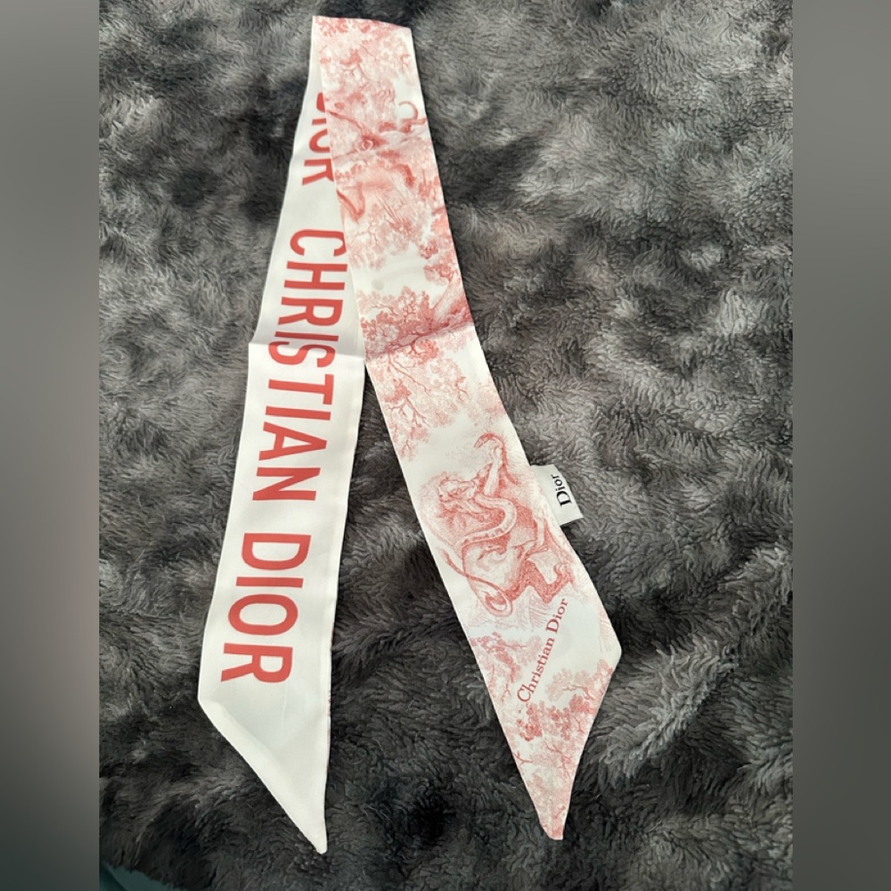 NWOT Dior Pinkish Peach and White Twill Scarf